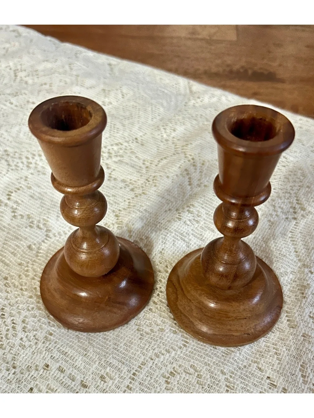 Pair of Vintage Wooden Candle Holders